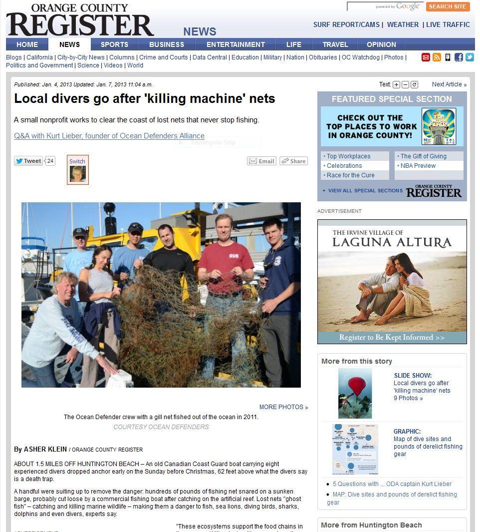 Orange County Register Online article about Ocean Defenders Alliance ODA