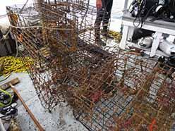 Retrieved abandoned lobster traps on deck of the <em>Clearwater</em> boat