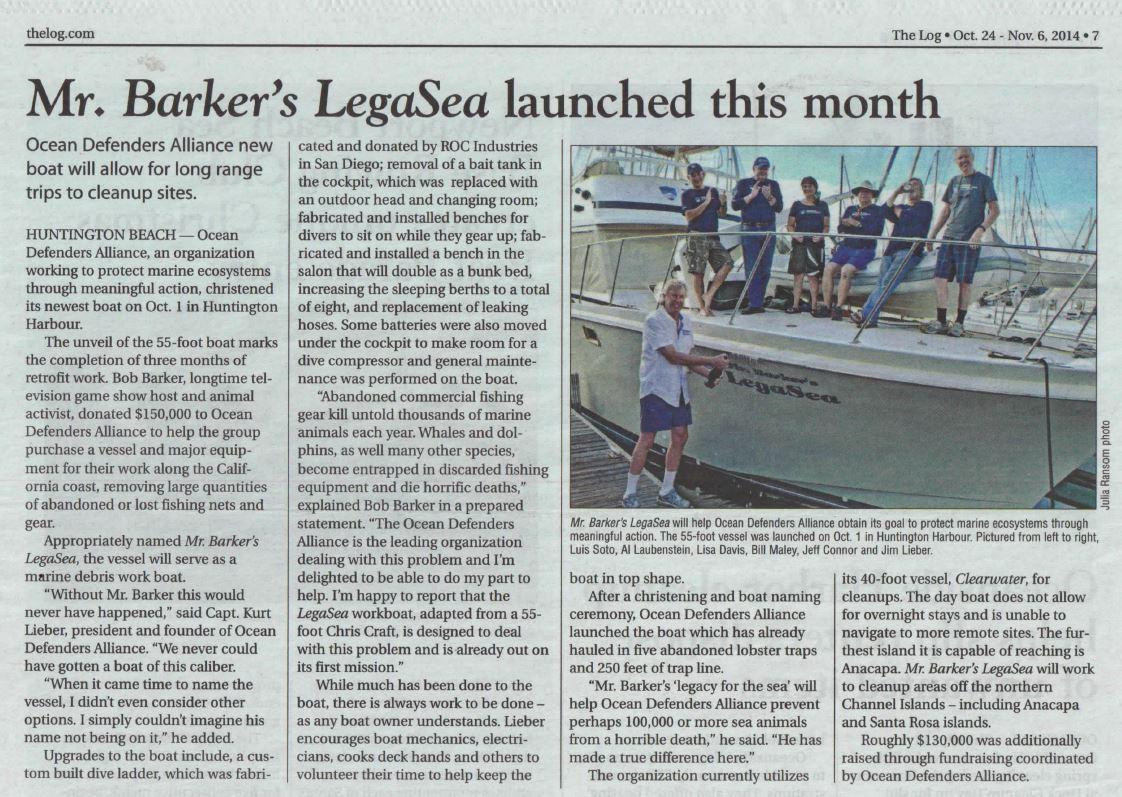 Ocean Defenders Alliance featured in The Log, California's Boating and Fishing News