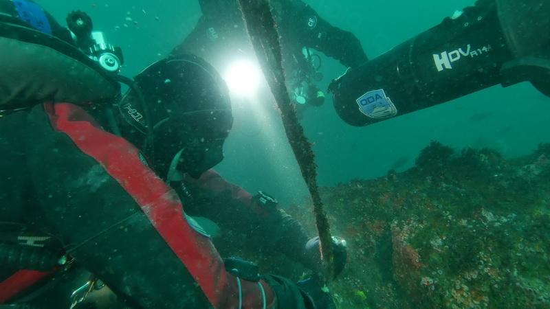 Ocean Defenders Steve Millington and Jeff Larson cutting net