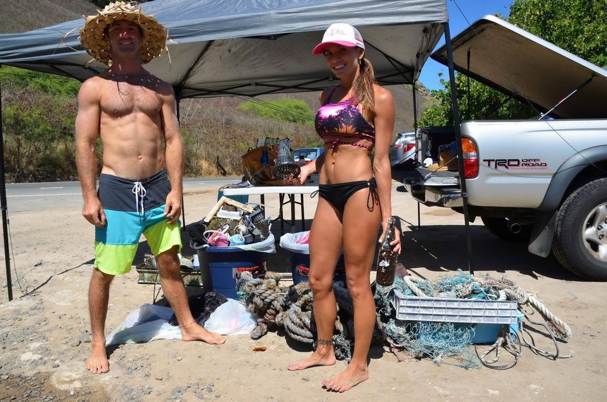 Hawaiian locals Scoup and Carla with the "days catch"