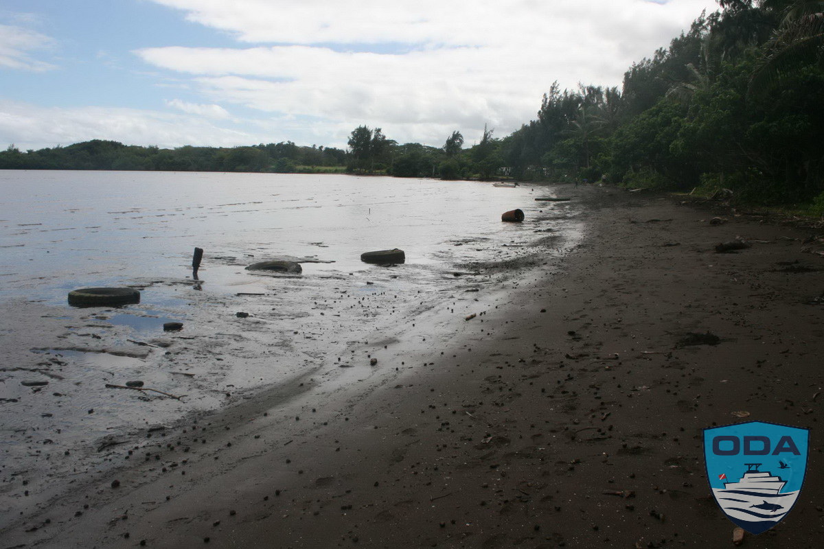 Waiahole beach with debris