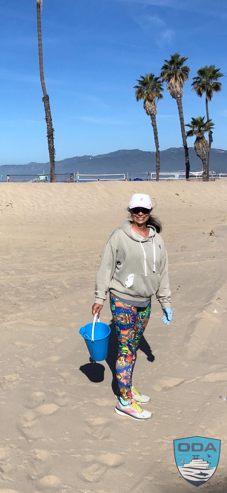Deb picks up trash at Santa Monica Beach