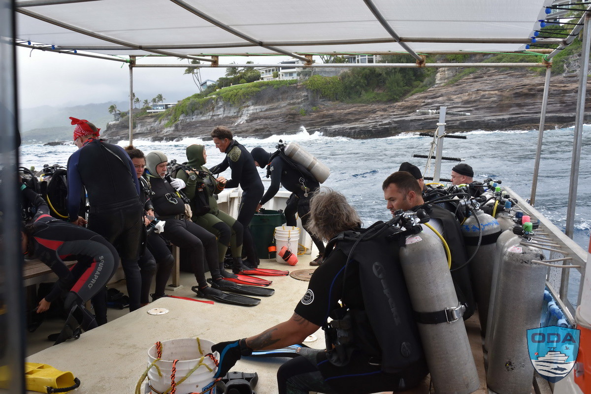 Divers suiting up