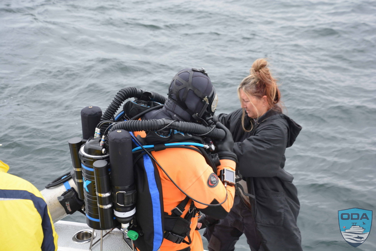 Technical diver Mike getting suited up