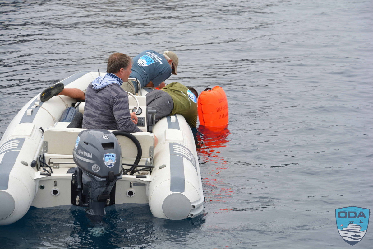Ocean Defenders RIB crew retrieves abandoned fishing gear.
