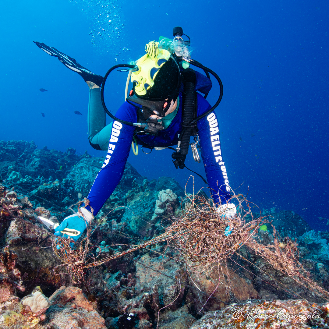 UW Diver removing derelict fishing line