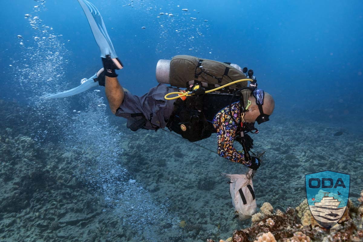 Diver removing debris